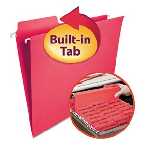 Smead FasTab Hanging File Folder, 1/3-Cut Built-in Tab, Letter Size, Red, 20 per Box (64096)