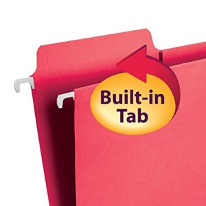 Smead FasTab Hanging File Folder, 1/3-Cut Built-in Tab, Letter Size, Red, 20 per Box (64096)