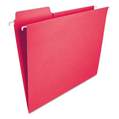 Smead FasTab Hanging File Folder, 1/3-Cut Built-in Tab, Letter Size, Red, 20 per Box (64096)