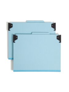 smead fastab hanging pressboard classification folder with safeshield fasteners, 2 dividers, 2/5-cut built-in tab, letter size, blue, 10 per box (65115)