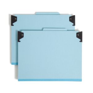 Smead FasTab Hanging Pressboard Classification Folder with SafeSHIELD Fasteners, 2 Dividers, 2/5-Cut Built-in Tab, Letter Size, Blue, 10 per Box (65115)