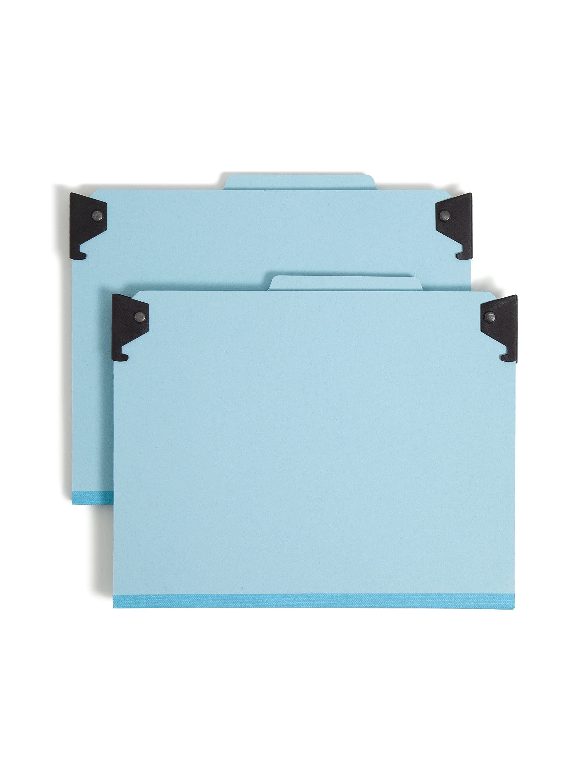 Smead FasTab Hanging Pressboard Classification Folder with SafeSHIELD Fasteners, 2 Dividers, 2/5-Cut Built-in Tab, Letter Size, Blue, 10 per Box (65115)