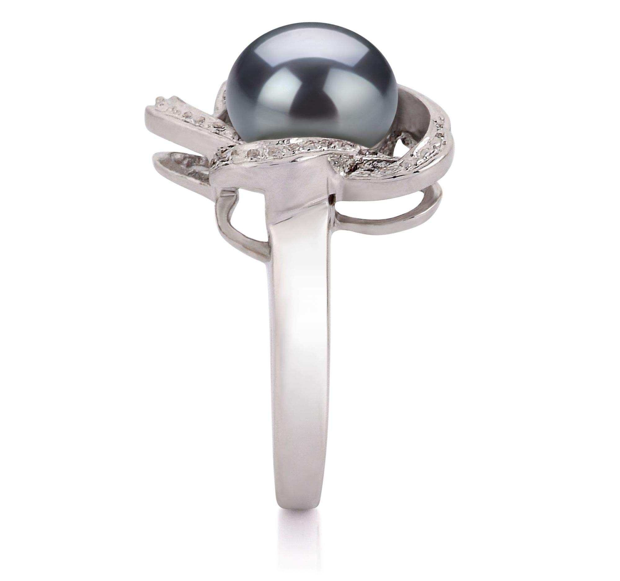 Fiona Black 9-10mm AA Quality Freshwater 925 Sterling Silver Cultured Pearl Ring For Women - Size-7