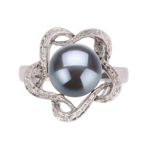 Fiona Black 9-10mm AA Quality Freshwater 925 Sterling Silver Cultured Pearl Ring For Women - Size-7