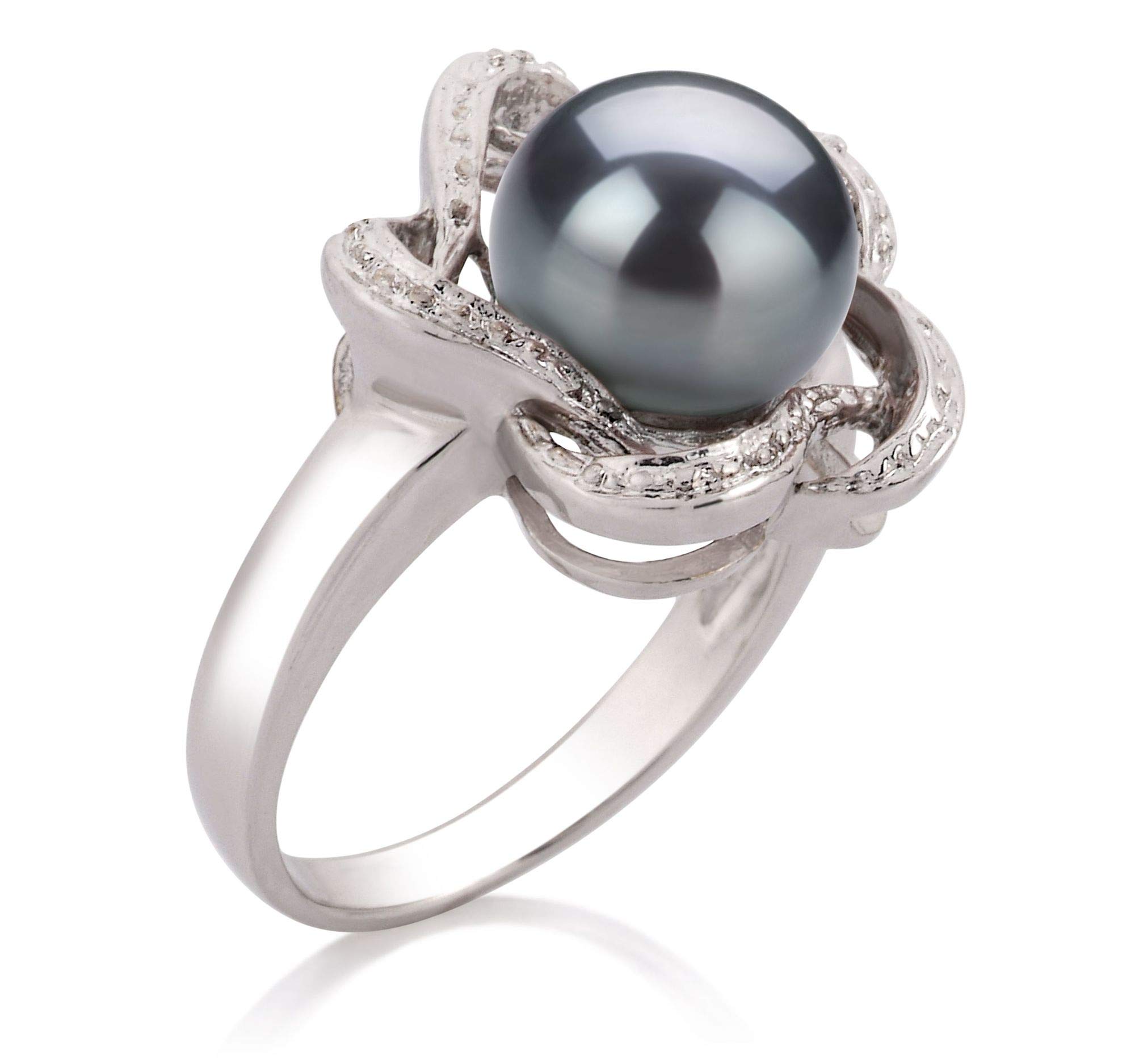 Fiona Black 9-10mm AA Quality Freshwater 925 Sterling Silver Cultured Pearl Ring For Women - Size-7