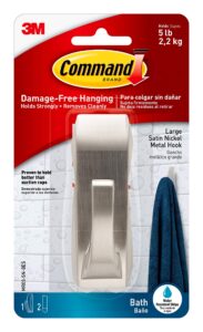 command modern reflections large metal bath hook, satin nickel, 1-hook with water-resistant strips, organize damage-free