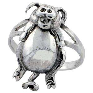 sterling silver movable pig ring for women 1 inch size 7.5