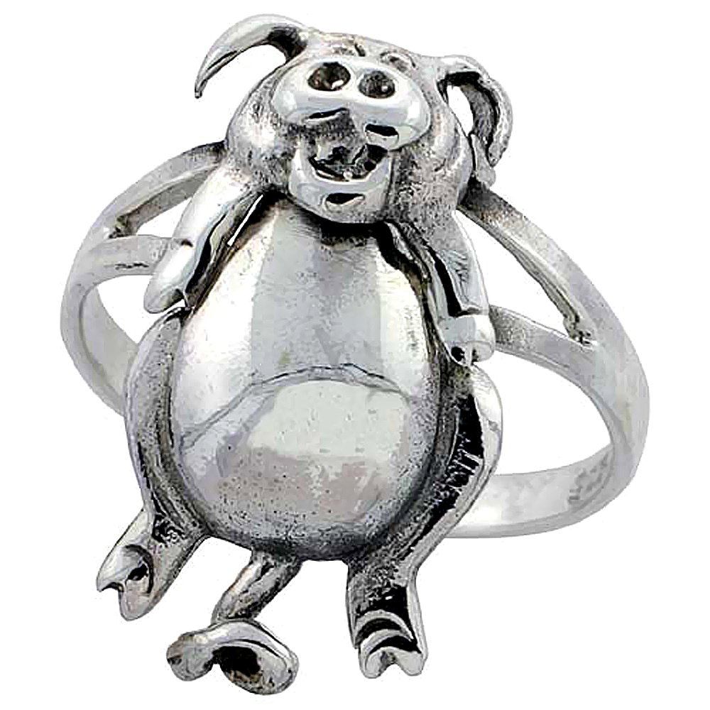 Sterling Silver Movable Pig Ring for Women 1 inch size 7.5