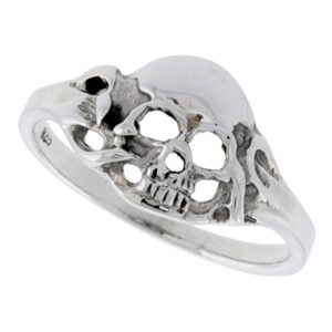 sterling silver skull ring dainty 1/2 inch wide size 7.5