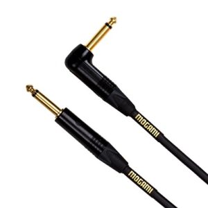 mogami gold instrument-10r guitar instrument cable, 1/4" ts male plugs, gold contacts, right angle and straight connectors, 10 foot