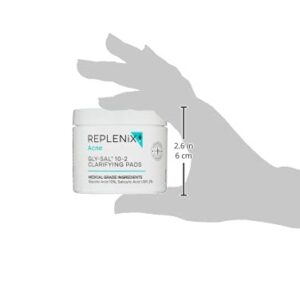 Replenix Gly-Sal 10-2 Clarifying Pads, Medical-Grade Exfoliating Cleansing Wipes for Acne-Prone Skin, Oil-Free Facial Treatment with Witch Hazel, 10% Glycolic & 2% Salicylic Acids (60 ct.)