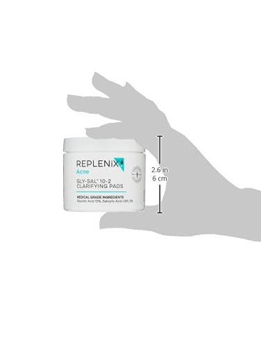 Replenix Gly-Sal 10-2 Clarifying Pads, Medical-Grade Exfoliating Cleansing Wipes for Acne-Prone Skin, Oil-Free Facial Treatment with Witch Hazel, 10% Glycolic & 2% Salicylic Acids (60 ct.)