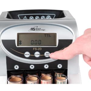 Royal Sovereign 2 Row Electric Coin Counter With Patented Anti-Jam Technology and Digital Counting Display (FS-2D),Blk/Silver