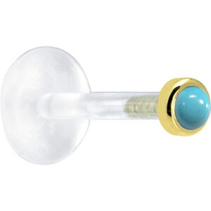 body candy solid 14k yellow gold 2mm genuine turquoise bioplast cartilage earring stud 16 gauge 1/4"