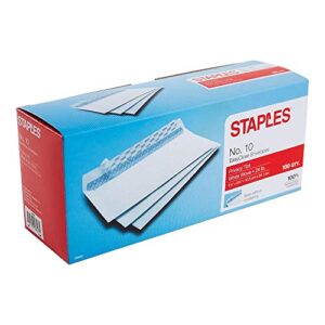 Staples Easy Close No. 10 Security-Tint Envelopes, 4-1/8 x 9-1/2 inches, Box of 100