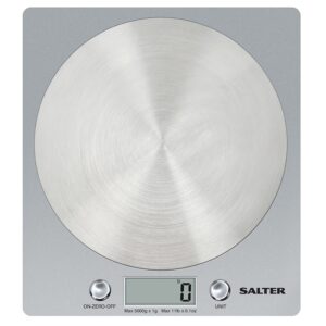 salter digital kitchen weighing scales - slim design electronic cooking appliance for home/kitchen, weigh food up to 5kg aquatronic for liquids ml and fl. oz. 15yr guarantee - silver