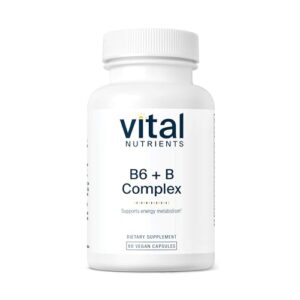 vital nutrients vitamin b6 + b complex | vegan methylated b vitamins for energy, metabolism, heart health* | high-potency vitamin b6 for menstrual discomfort * | gluten, dairy, soy free | 60 capsules