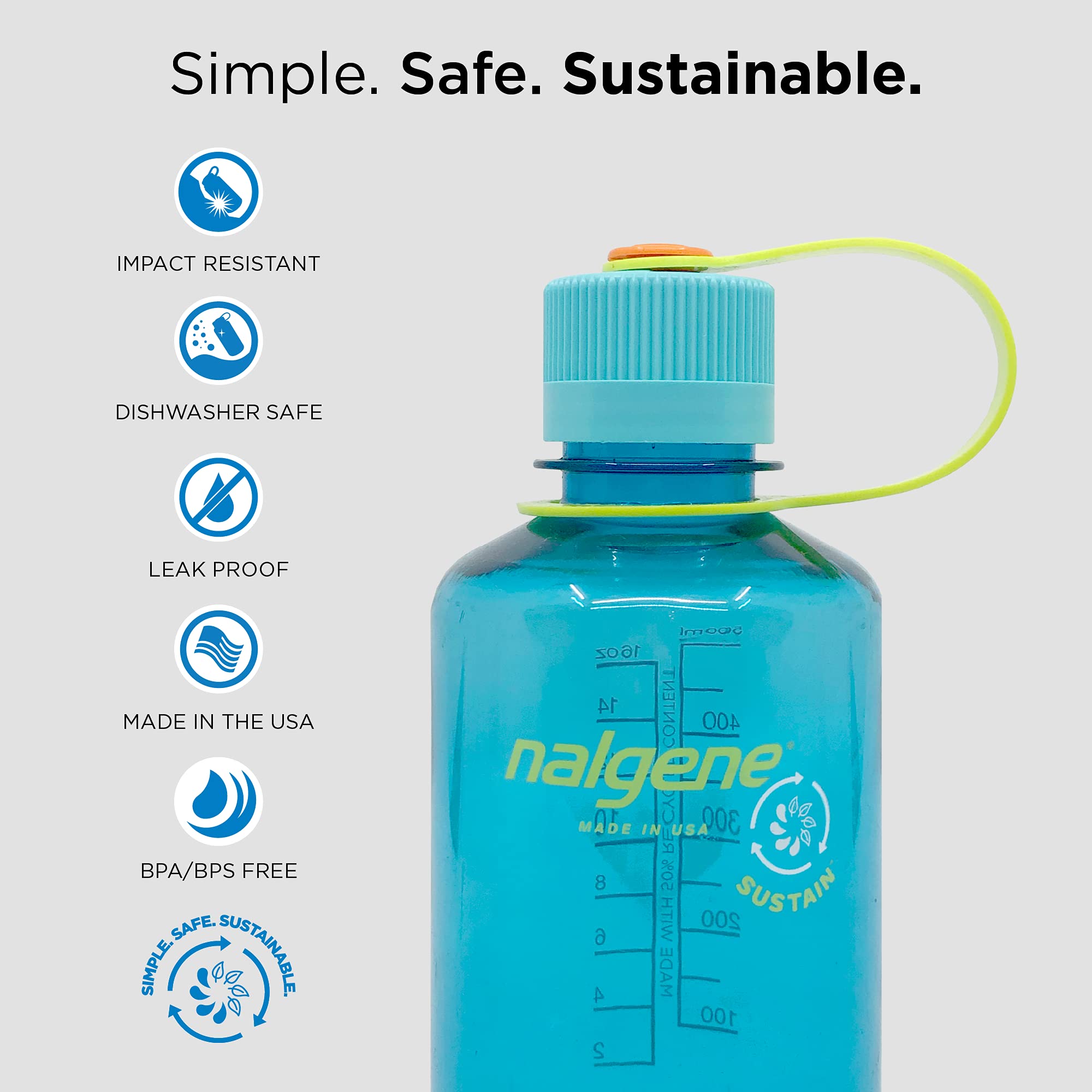 Nalgene Tritan Narrow Mouth BPA-Free Water Bottle, Gray, 16 oz