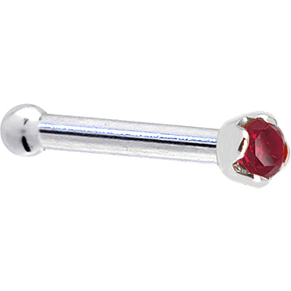 Solid 18k White Gold 1.5mm Genuine Ruby Nose Stud Bone 20 Gauge 1/4"