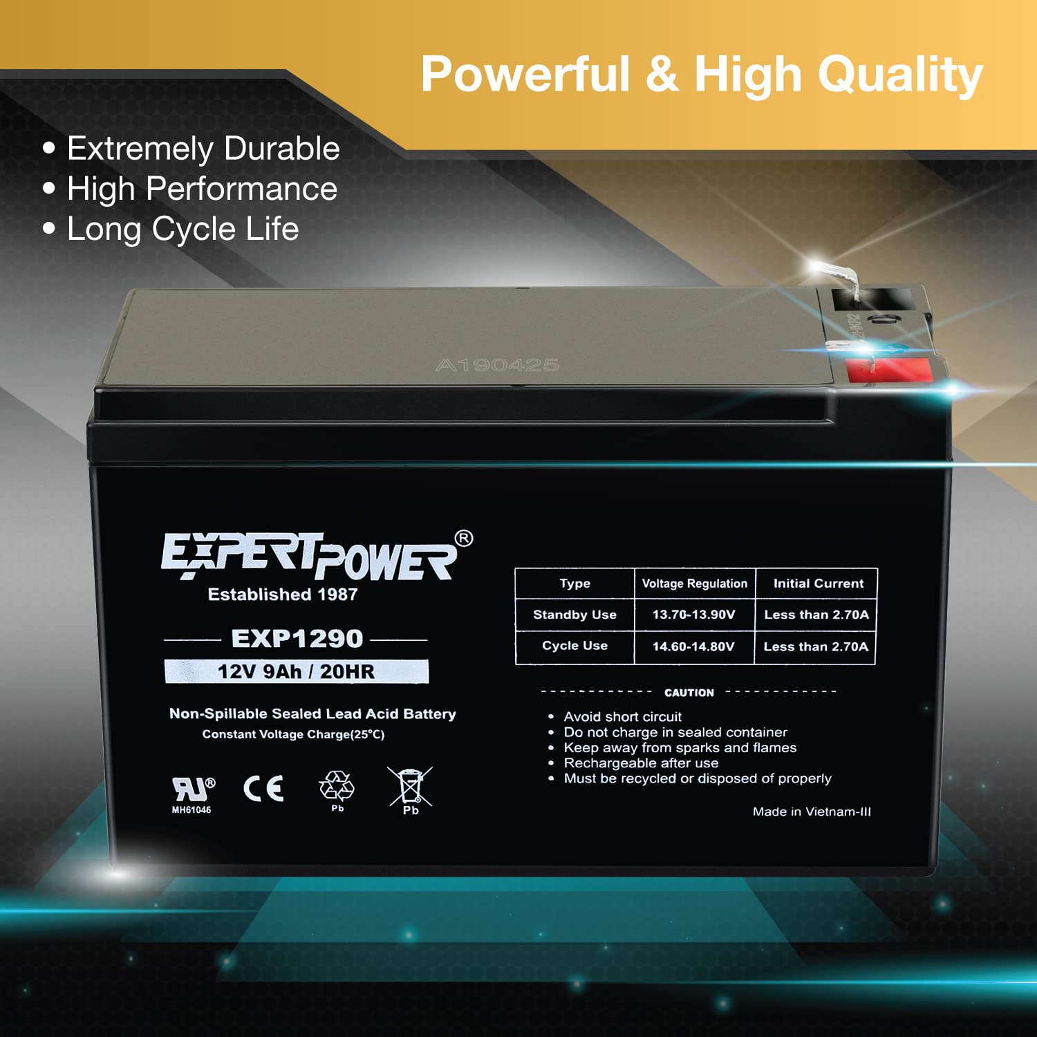 ExpertPower 12v 9ah Sealed Lead Acid Battery with F2 Terminals (.250")/2 Pack