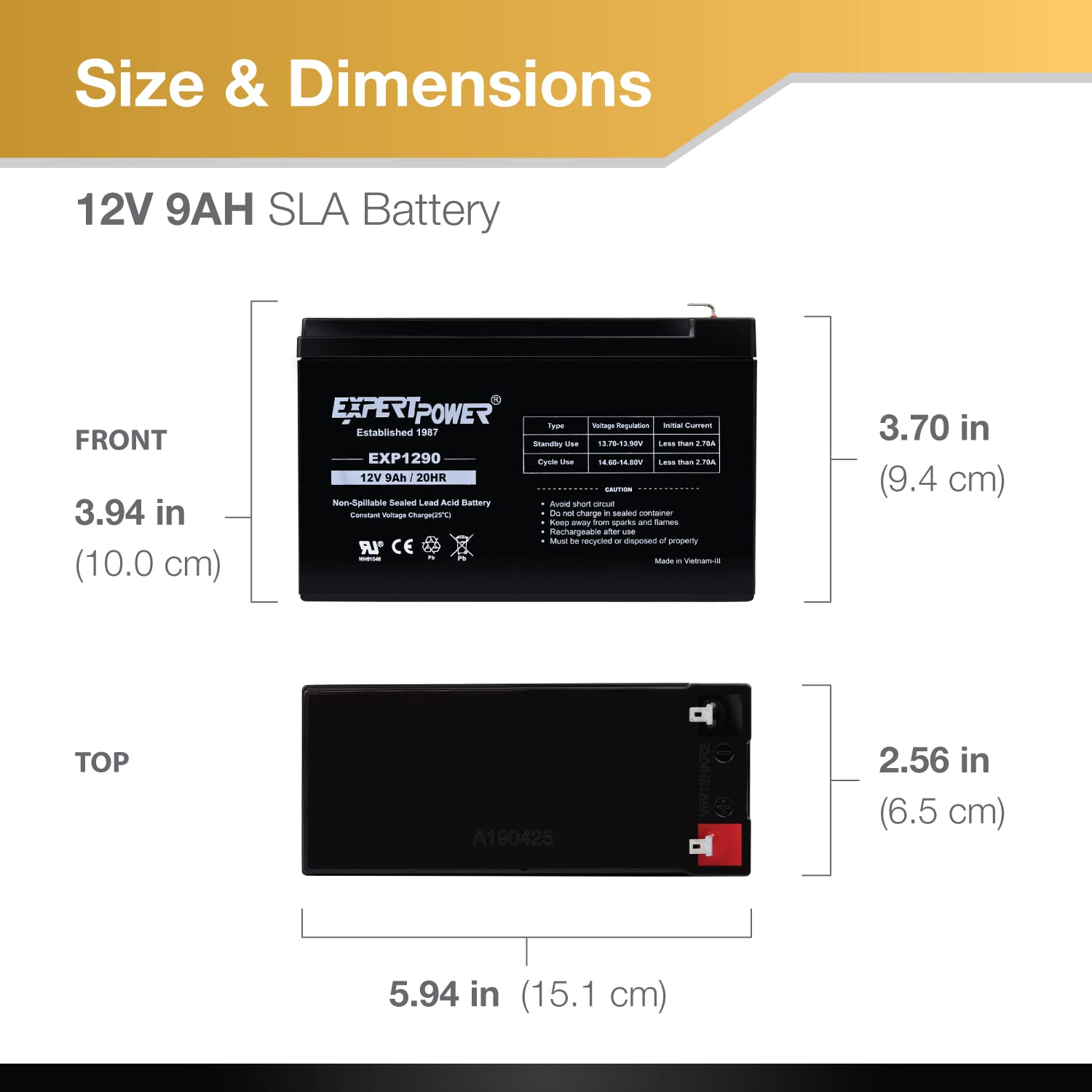 ExpertPower 12v 9ah Sealed Lead Acid Battery with F2 Terminals (.250")/2 Pack