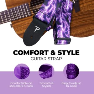 Perri’s Leathers Adjustable Guitar Straps for Kids, Men & Women - Polyester Guitar Strap for Acoustic, Bass and Electric Guitar - Adjustable Size – Metallica Purple Ride the Lightning Style