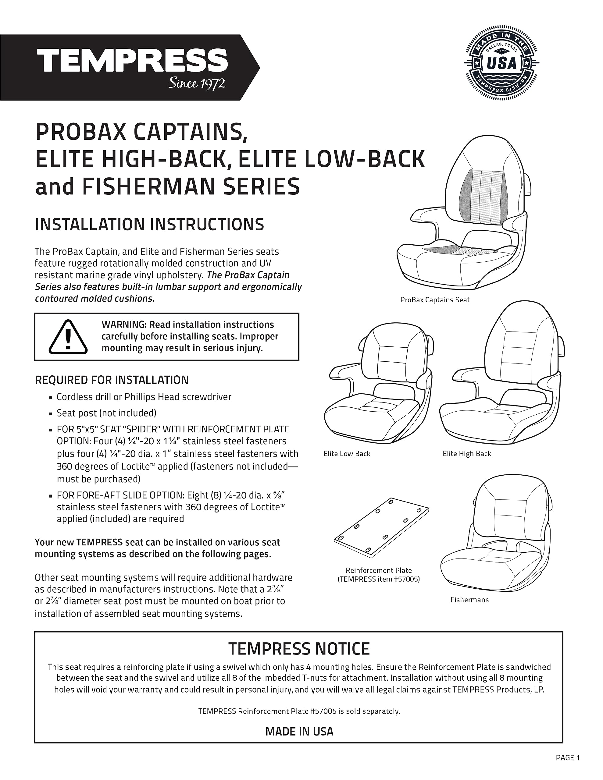 Tempress Elite High Back Helm Seat, White