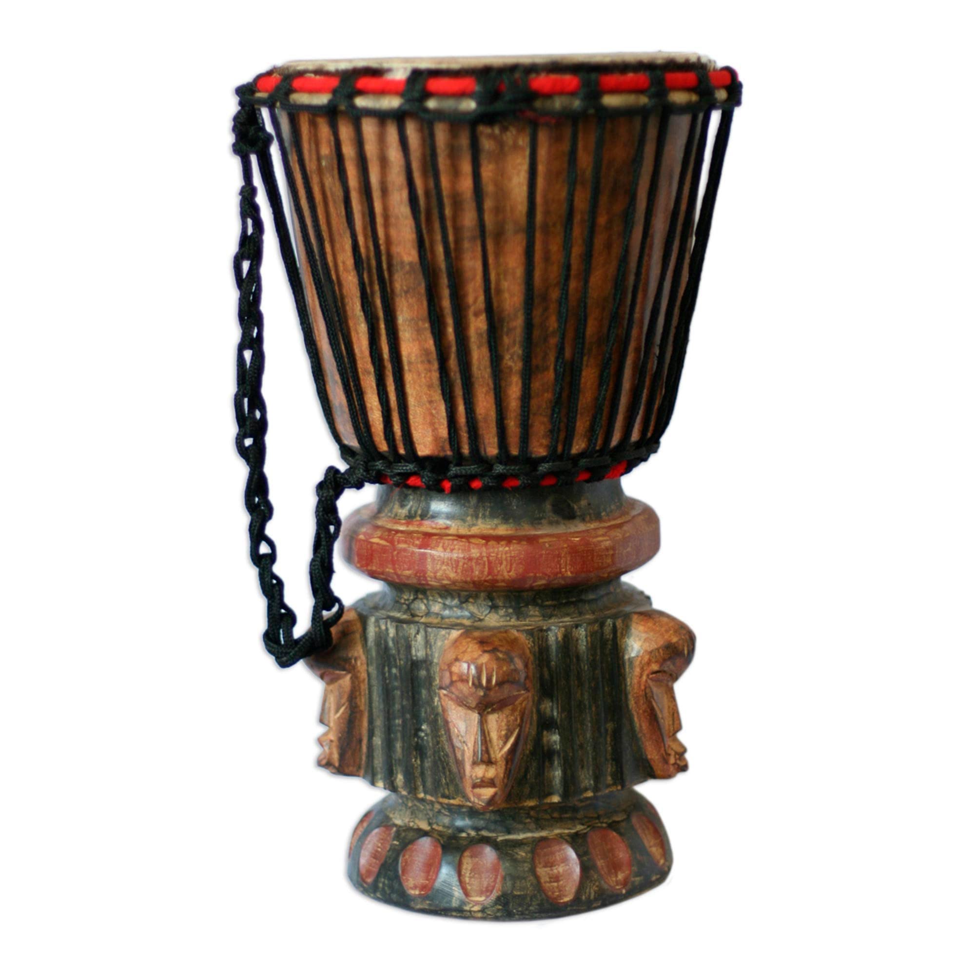 NOVICA Hand Carved Wood Goatskin Djembe Drum with Cotton Strap, Think Together'