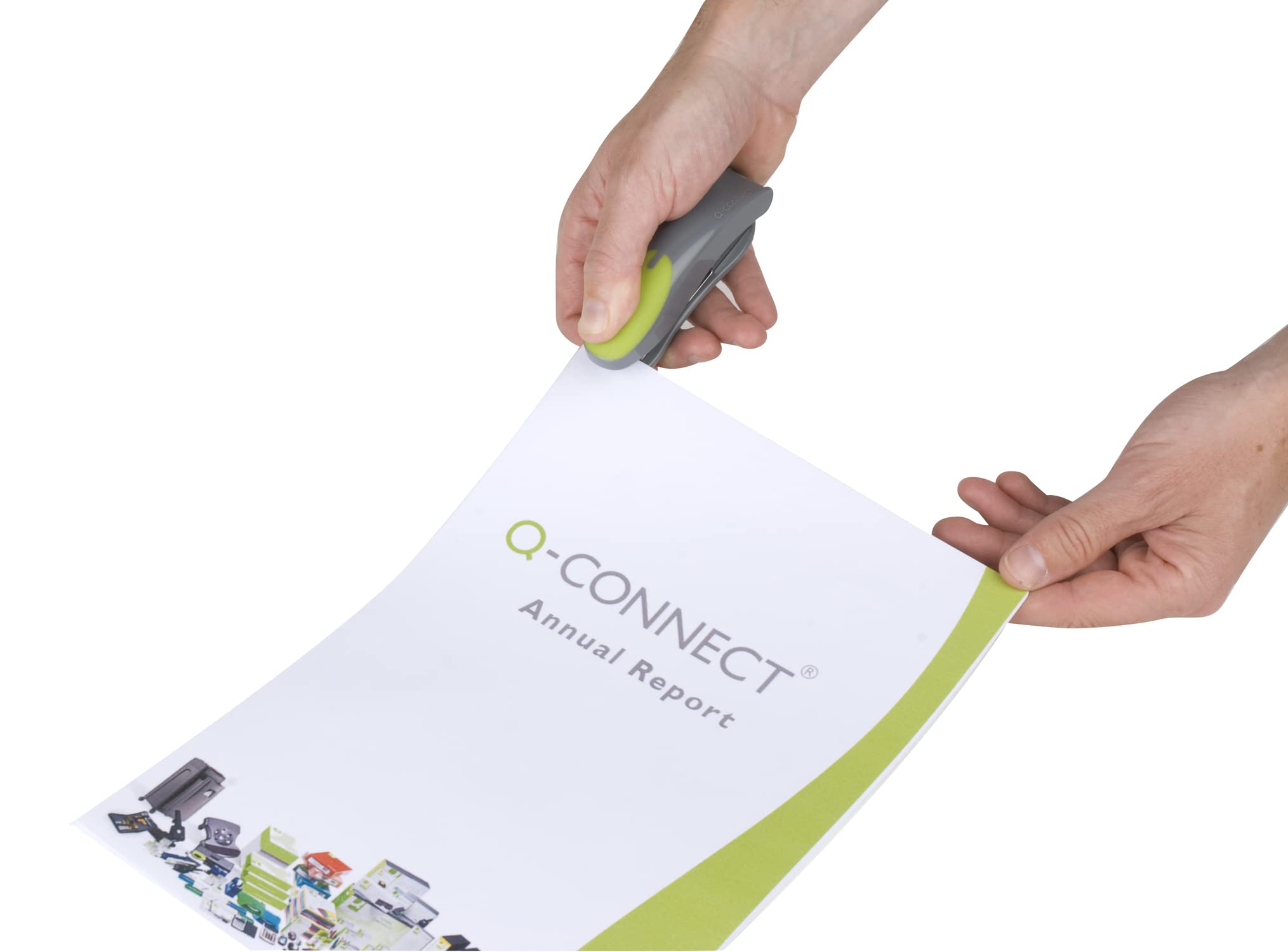 Q Connect No10 Softgrip Mini Stapler, Green/Grey