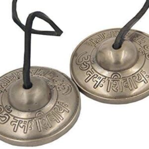 2.25” Diameter Tibetan Tingsha Bell Cymbals Set - Om Nama Shivay Embossed Chimes - Great for Yoga, Meditation, Spiritual, Mindfulness or Relaxation - Handmade in Nepal