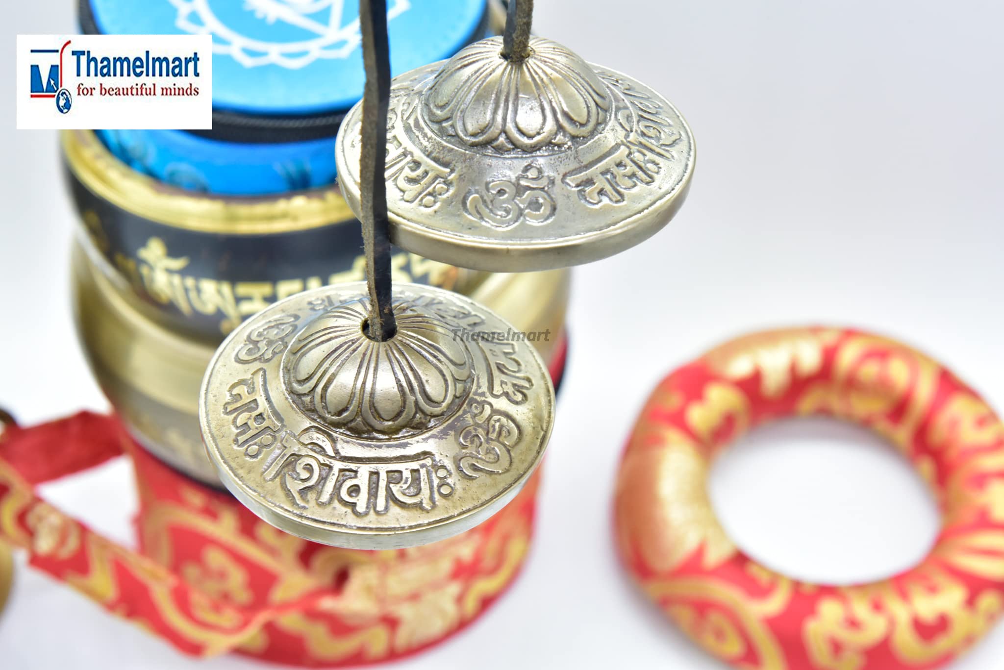 2.25” Diameter Tibetan Tingsha Bell Cymbals Set - Om Nama Shivay Embossed Chimes - Great for Yoga, Meditation, Spiritual, Mindfulness or Relaxation - Handmade in Nepal