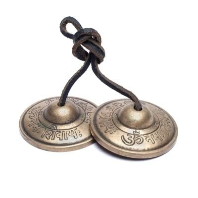 2.25” Diameter Tibetan Tingsha Bell Cymbals Set - Om Nama Shivay Embossed Chimes - Great for Yoga, Meditation, Spiritual, Mindfulness or Relaxation - Handmade in Nepal