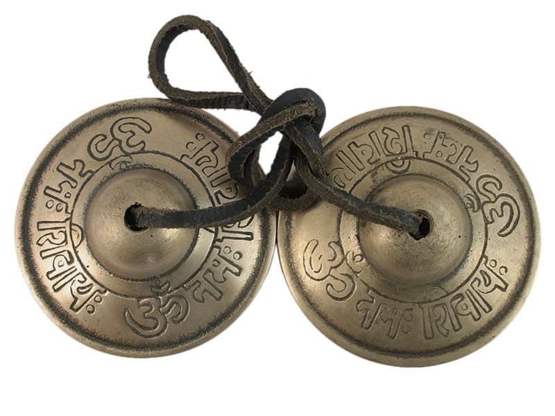 2.25” Diameter Tibetan Tingsha Bell Cymbals Set - Om Nama Shivay Embossed Chimes - Great for Yoga, Meditation, Spiritual, Mindfulness or Relaxation - Handmade in Nepal