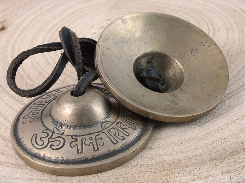 2.25” Diameter Tibetan Tingsha Bell Cymbals Set - Om Nama Shivay Embossed Chimes - Great for Yoga, Meditation, Spiritual, Mindfulness or Relaxation - Handmade in Nepal