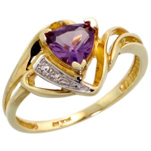 10k Gold Diamond Natural Amethyst Ring Trillium Cut 6mm February Birthstone 1/2 inch wide, size 7.5