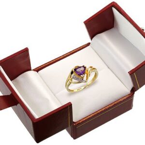 10k Gold Diamond Natural Amethyst Ring Trillium Cut 6mm February Birthstone 1/2 inch wide, size 7.5