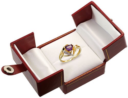 10k Gold Diamond Natural Amethyst Ring Trillium Cut 6mm February Birthstone 1/2 inch wide, size 7.5