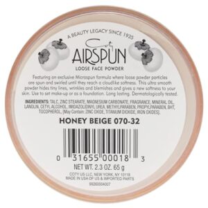 Coty Airspun Loose Face Powder 2.3 Ounce Honey Beige Light Peach Tone Loose Face Powder, for Setting or Foundation, Lightweight, Long Lasting, Pack of 1