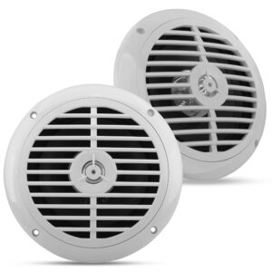 Pyle 6.5 Inch Dual Marine Speakers - 2 Way Waterproof and Weather Resistant Outdoor Audio Stereo Sound System with 120 Watt Power, Polypropylene Cone and Cloth Surround - 1 Pair - PLMR67W (White)