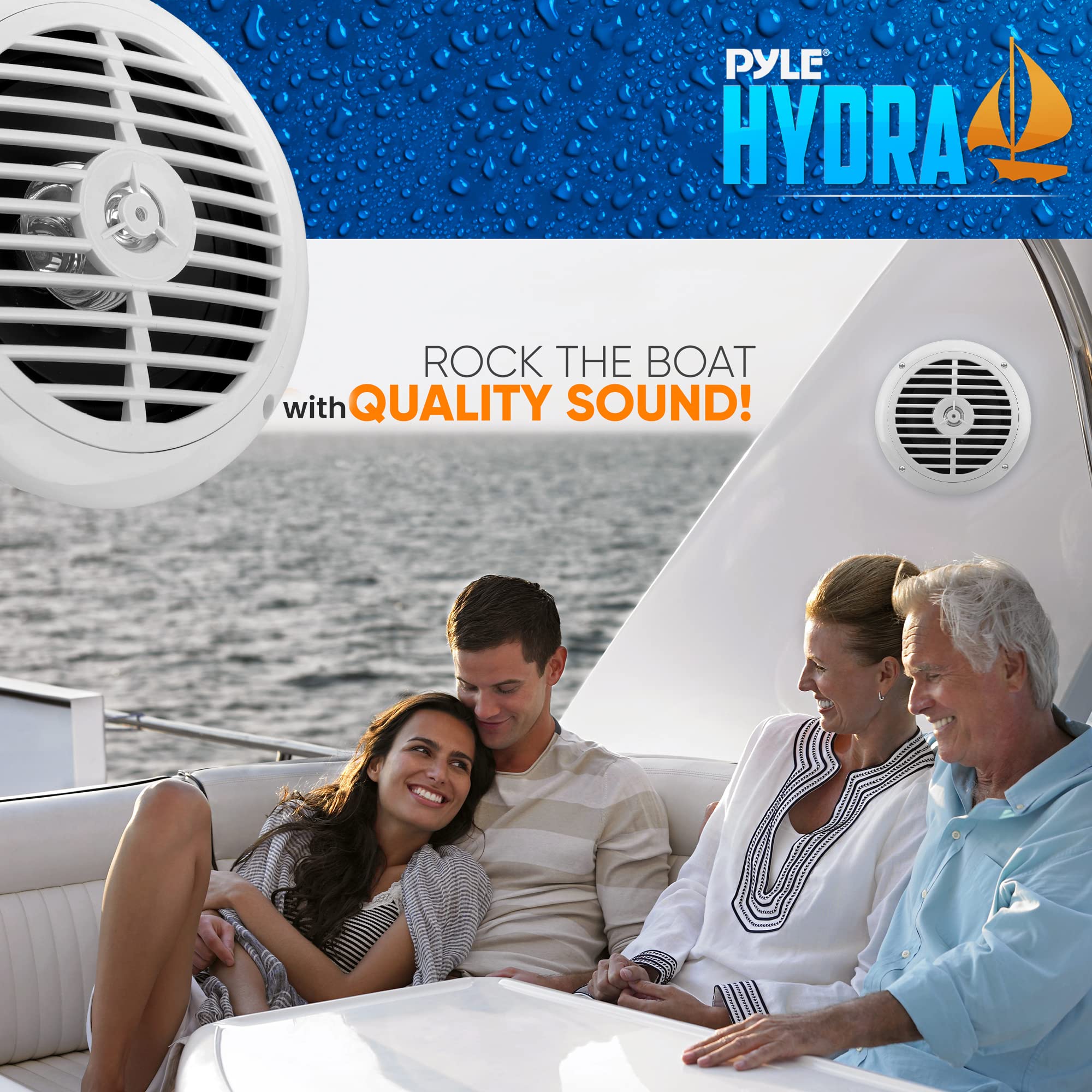 Pyle 6.5 Inch Dual Marine Speakers - 2 Way Waterproof and Weather Resistant Outdoor Audio Stereo Sound System with 120 Watt Power, Polypropylene Cone and Cloth Surround - 1 Pair - PLMR67W (White)