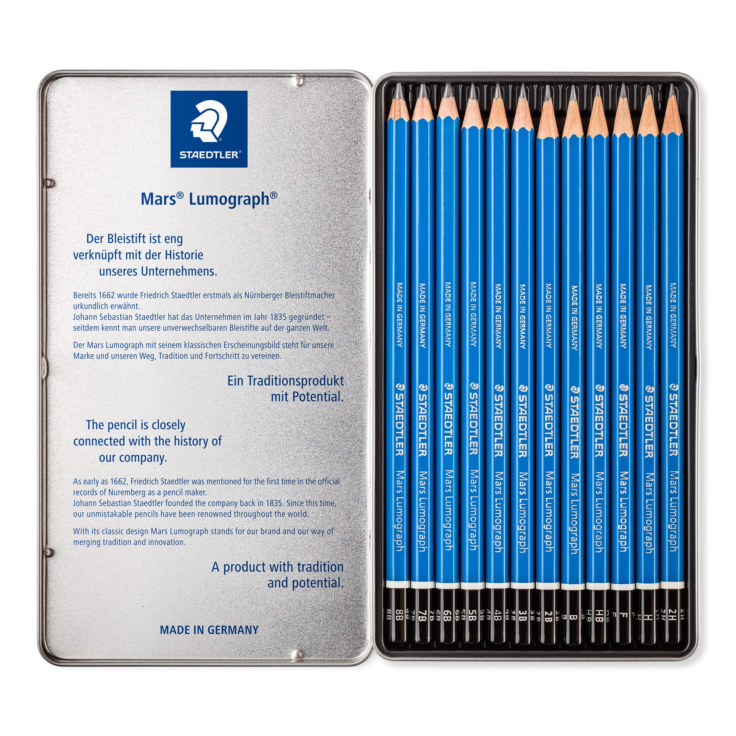 Staedtler Lumograph Graphite Drawing & Sketching Pencils, Soft Set of 12 Degrees (100G12S)