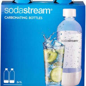 Sodastream 1l Carbonating Bottles- clear/white Rounds (Twin Pack)