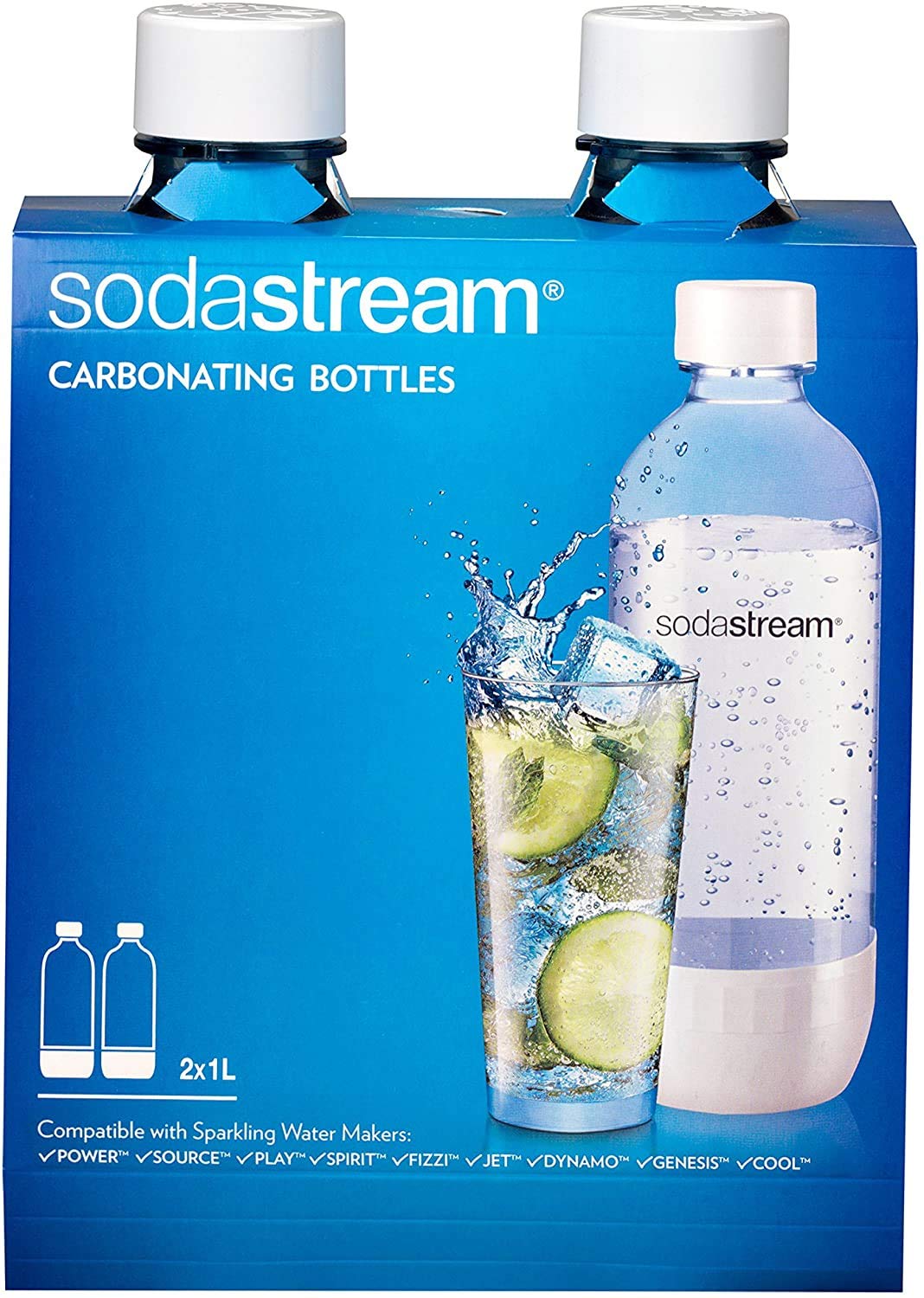 Sodastream 1l Carbonating Bottles- clear/white Rounds (Twin Pack)