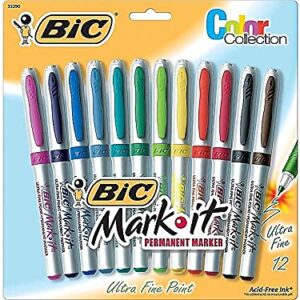 BIC Intensity Fashion Permanent Markers, Ultra Fine Point, Assorted Colors, Non-Slip Grip For Comfort & Control, 12-Count