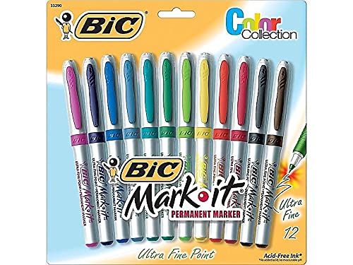 BIC Intensity Fashion Permanent Markers, Ultra Fine Point, Assorted Colors, Non-Slip Grip For Comfort & Control, 12-Count