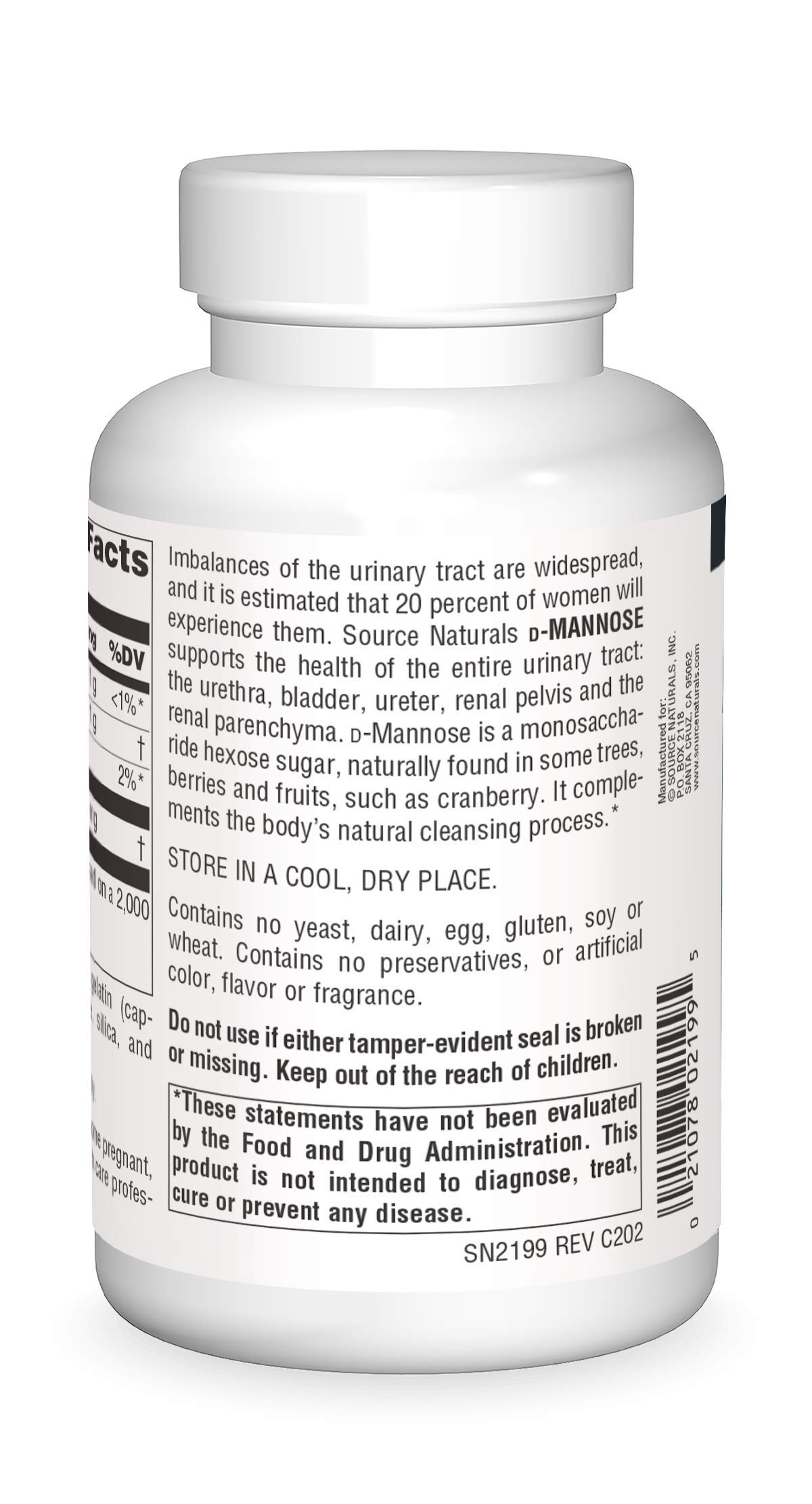 Source Naturals D-Mannose, Potent Urinary Tract & Bladder Health Support*, 500mg - 120 Capsules