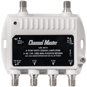 Channel Master Ultra Mini 4 TV Antenna Amplifier, TV Antenna Signal Booster with 4 Outputs for Connecting Antenna or Cable TV to Multiple Televisions (CM-3414),White