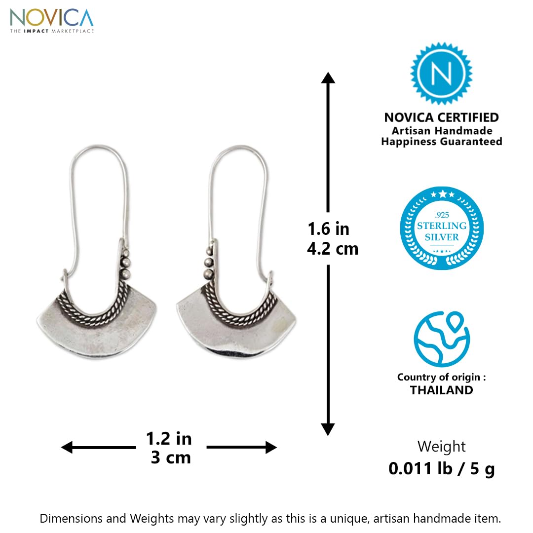 NOVICA Artisan Handcrafted Silver Hoop Earrings | Bell Design Hoop Earrings | .925 Sterling Silver Earrings | Silver Hoop Earrings Handmade | Hoop Earring Thailand | Bohemian Hollow Bell Themed