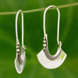 NOVICA Artisan Handcrafted Silver Hoop Earrings | Bell Design Hoop Earrings | .925 Sterling Silver Earrings | Silver Hoop Earrings Handmade | Hoop Earring Thailand | Bohemian Hollow Bell Themed