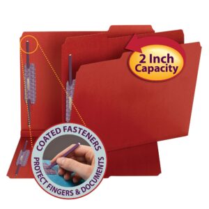 Smead Pressboard Fastener File Folder with SafeSHIELD Fasteners, 2 Fasteners, 1/3-Cut Tab, 2" Expansion, Letter Size, Bright Red, 25 per Box (14936)